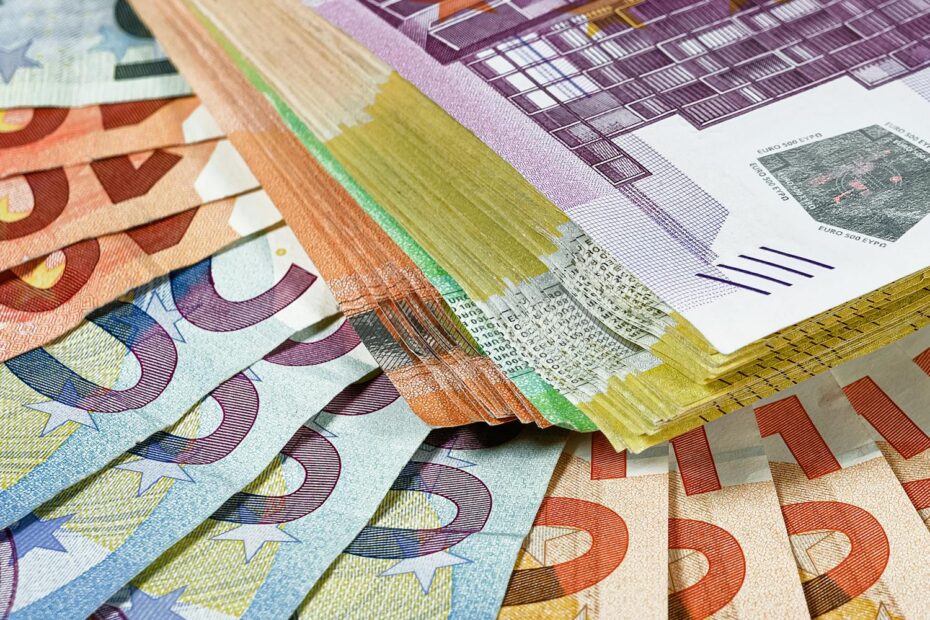 Many Euro banknotes